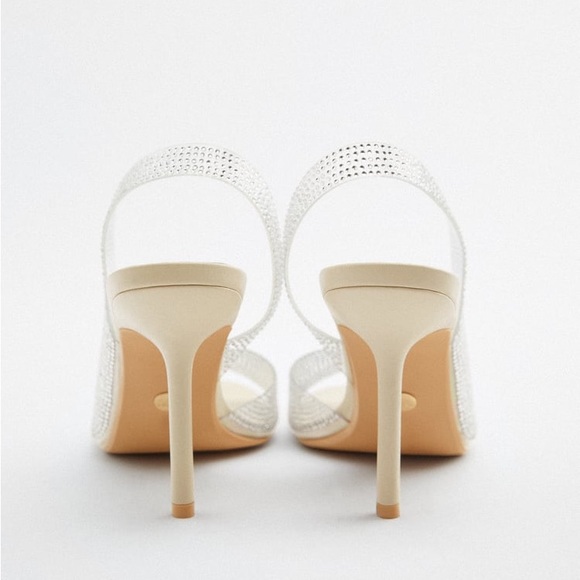 Zara Off White Rhinestone Heeled Vinyl Sandals - Picture 10 of 10